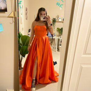 Dave & Johnny Backless Long Designer Prom Dress Tangerine Size 2